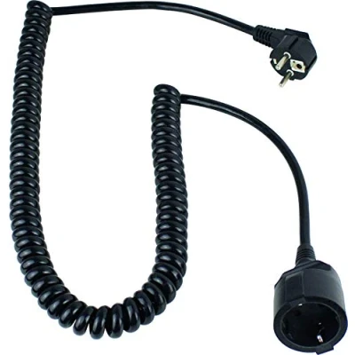 Abbildung von as Schwabe Spiralleitung, 2m auf 4m dehnbares Spiral Kabel mit Schutzkontaktwickelstecker &amp; Schutzkontaktkupplung, 230 V, 16 A Verlängerungskabel, IP20, schwarz, 70425