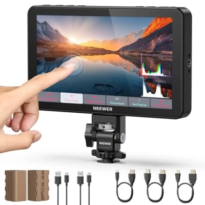 Abbildung von NEEWER F700 7&quot; Kamera Feld Monitor, 2000nit HD 1920 x 1080 IPS Touchscreen mit 3D LUT, 4K HDMI Loop In/Out Peak Focus DSLR Video Assist HDR Wellenform, Cold Shoe Mount, 2 NP F750 Akkus und Kabel