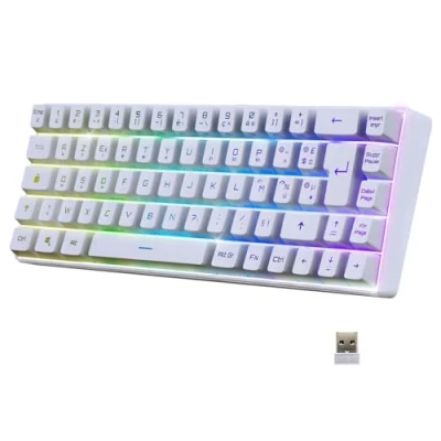 Abbildung von EMPIRE Gaming 2024 Neu K508 Kompakte Kabellose Tastatur (Französisch) Bluetooth/2.4G/Typ C PS4/PS5/PC/Mac RGB Hintergrundbeleuchtung 23 Anti Ghosting Tasten Weiß