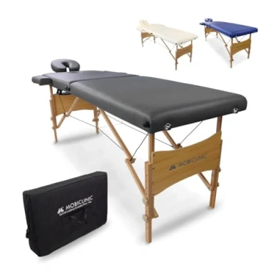 Abbildung von Mobiclinic, klappbare Physiotherapie Liege, CM 01 Light, Europäische Marke, Massageliege, mit Tragetasche, Kopfstütze, Massage, tragbar, Holz, 186 x 60 cm, Farbe: Schwarz