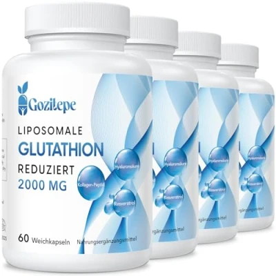 Abbildung von Liposomales Glutathion reduziert 2000mg pro Portion Ergänzung mit Hyaluronsäure + Kollagenpeptid Resveratrol 10x bessere Absorption (60 Stück (4er pack))