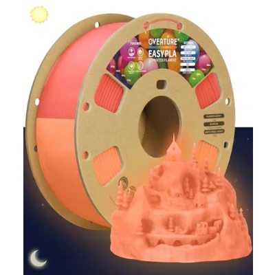 Abbildung von OVERTURE Easy PLA 1.75 mm 3D Druckerfilament, 1kg (2.2 lbs), Verstärkt Zähigkeit PLA, Maßgenauigkeit +/ 0,02 (Rot Glow in Dark)