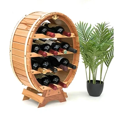 Abbildung von DanDiBo Weinregal Holz Weinfass für 12 Flaschen Natur lackiert Bar Flaschenständer Fass Flaschenhalter Flaschenregal