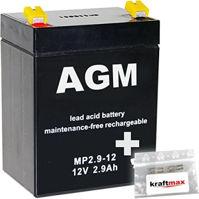Abbildung von kraftmax 1x AGM 12V / 2,9Ah Blei Akku MP2,9 12 [ Faston 4,8 ] inkl. 2X Original Anschluß Adapter