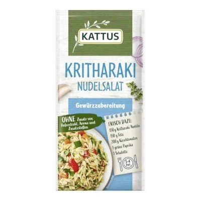 Abbildung von Kattus Kritharaki Nudelsalat Gewürzzubereitung Gewürz für 3 4 Portionen Ohne Zusatz von Hefeextrakt, Aroma und Zusatzstoffen 12 g im Beutel