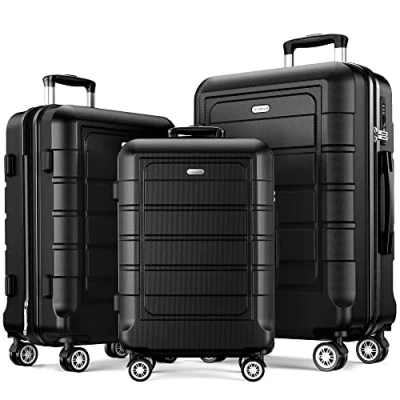 Abbildung von SHOWKOO Kofferset 3 Teilig Hartschale Leicht ABS+PC Erweiterbar Reisekoffer Haltbar Trolley Handgepäck Sets mit TSA Schloss und 4 Rollen (M L XL Schwarz)