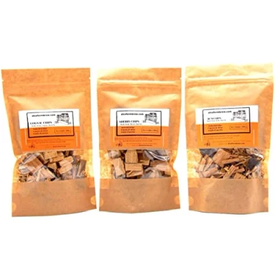 Abbildung von Eichenspäne Set 3 Packungen Cognac + Sherry Rum Eichenholzchips Alterung des Alkohols von Getränke