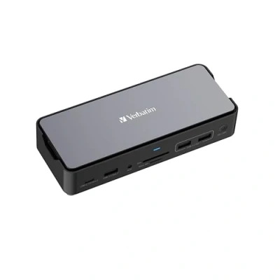 Abbildung von Verbatim USB C Pro Docking Station, 15 in 1 Hub mit SSD Slot, Multiport Adapter zu HDMI 4K und 8K, A C, PD 80 W, AUX, Card Reader, für Mac / Windows Laptop Co