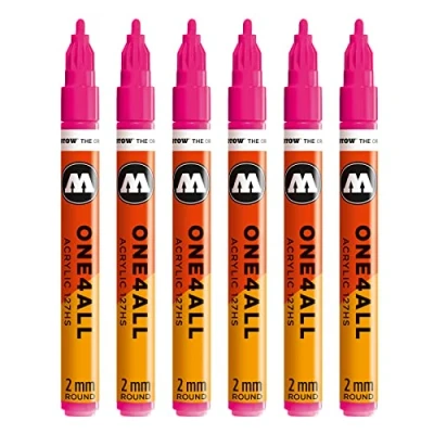 Abbildung von Molotow One4All 127HS Acryl Marker (2,0 mm Strichstärke, hochdeckend und permanent, UV beständig, für fast alle Untergründe) 6 Stück Farbe 217 neonpink floureszierend
