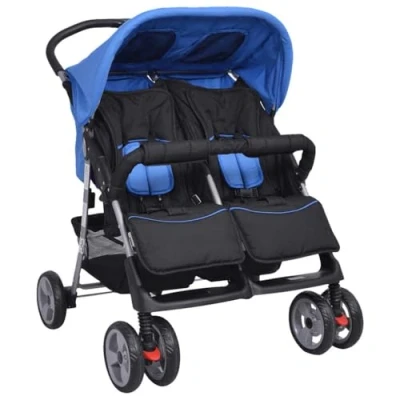 Abbildung von Baby Zwillingswagen Stahl Blau und Schwarz