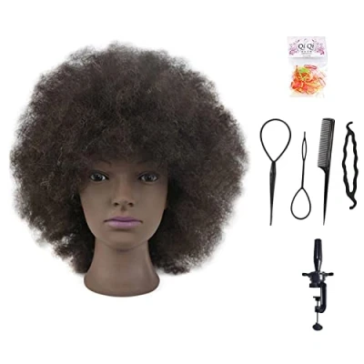 Abbildung von Frisierkopf für Afrohaar, 25 cm, 100% Echthaar, Stylingkopf Frisöre, Kopf mit freier Klammer