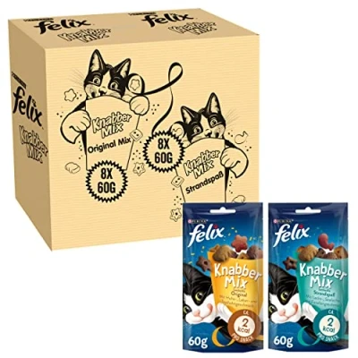 Abbildung von FELIX Knabber Mix Original &amp; Strandspaß, Katzensnack mit verschiedenen Sorten Mixtray 2x(8x60g)