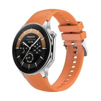 Abbildung von GIOPUEY Armband Kompatibel mit OnePlus Watch 2/Oppo X, Weiches Silikon [Verschleißfest] [Atmungsaktiv] Ersatzarmband Orange