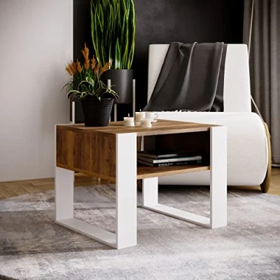 Abbildung von MRBLS Couchtisch modernes rustikales Design Wohnzimmer Tisch Beistelltisch Kaffeetisch Sofatisch Teetisch aus Holz (Retro Eiche Weiß Matt) 65 x 45 53,6cm (B/H/T)