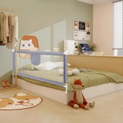 Abbildung von HUOLE Rausfallschutz Bett boxspringbett,Bettgitter für Kinder,Bettschutzgitter Bed Rail stabile Bauweise, Kinderbettgitter luftiges Babybettgitter Kleinkinder 2,0 m grau