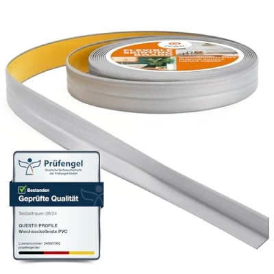 Abbildung von Quest Weichsockelleiste Selbstklebend, Knickleiste, Abschlussleiste für Küche, Badezimmer Dichtungsband PVC, Flexibel, Dicht, Dekorativ 10 mm x 5 Meter, Silber
