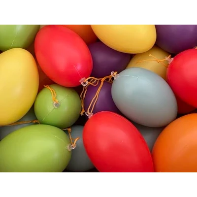 Abbildung von khevga Deko Ostern XXL Ostereier 8cm Groß Mehrfarbig bunt mit Band zum Hängen Innen und Außen 24er Set