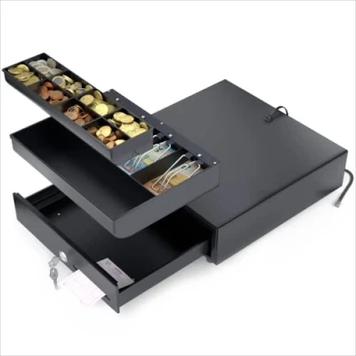 Abbildung von ACROPAQ Kassenschublade Öffnung elektrisch mit RJ11 Anschluss, Kassenlade 33 x cm, Unterbau geeignet Kasse, Cash Register, Bargeldkasse Schwarz