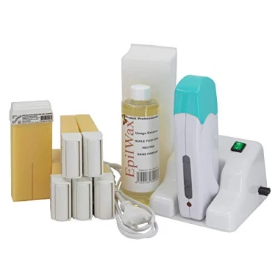 Abbildung von EpilWax Wachswärmer Waxing Set für Enthaarung Haarentfernung Mit Aufsteller 6 Weiße Roll On Wachspatronen, Gerät, 100 Vliesstreifen und Nachbehandlungsöl
