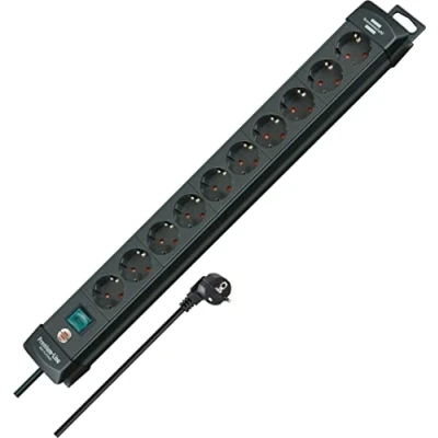 Abbildung von Brennenstuhl Premium Line, Steckdosenleiste 10 Fach (Steckerleiste mit Schalter und 3m Kabel, Mehrfachsteckdose 45 Winkel der Schutzkontakt Steckdosen, Made in Germany) schwarz