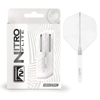 Abbildung von RED DRAGON Darts Nitro Flite Integriert Flüge &amp; Schäfte System No.2 Form und Design Weiß Transparent Farbe, Dazwischenliegend Länge
