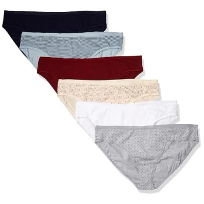 Abbildung von Amazon Essentials Damen Bikinihose aus Baumwolle (in Übergröße erhältlich), 6er Pack, Mehrfarbig/Floral/Punkte/Streifen, XXL Große Größen