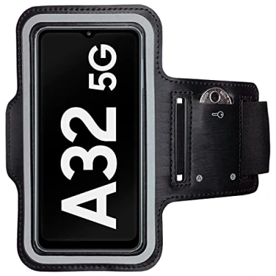 Abbildung von CoverKingz Sportarmband für Samsung Galaxy A32 5G Armtasche mit Schlüsselfach Oberarm Halterung Sport Laufarmband Handy Armband Schwarz