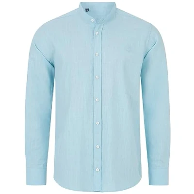 Abbildung von Indumentum Herren Hemd Leinen Optik Sommer Herrenhemd Krangelos Leinenhemd Shirt Männer Hemden H 321 Türkis XL