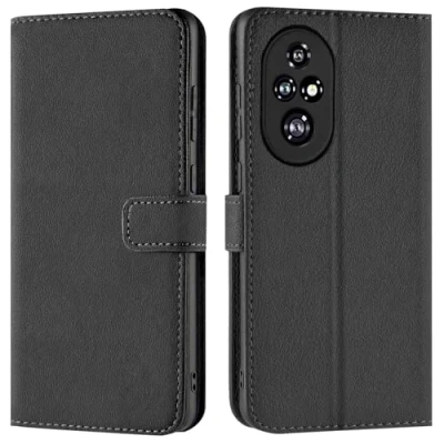 Abbildung von Verco Handyhülle für Honor 200 Hülle, Bookcase Tasche Flipcover Case [Kartenfächer/Aufstellfunktion], Schwarz