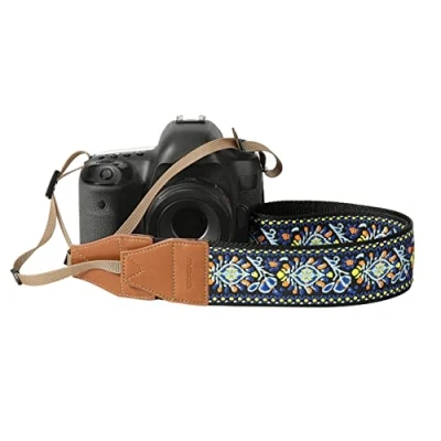 Abbildung von MoKo Retro Kamera Gurt, Gewebte Polyester Camcordergurte Einstellbare Kameragurte Universal Tragegurt Schnellverschluss Schultergurt Nackengurt Camera Strap für alle DSLR/SLR Kameras, Vintage Blau
