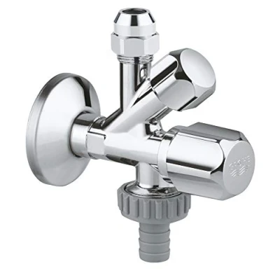 Abbildung von GROHE Badarmatur Kombi Eckventil Wandrosette 1/2x3/8x3/4&#039;&#039; mit Schlauchanschluss