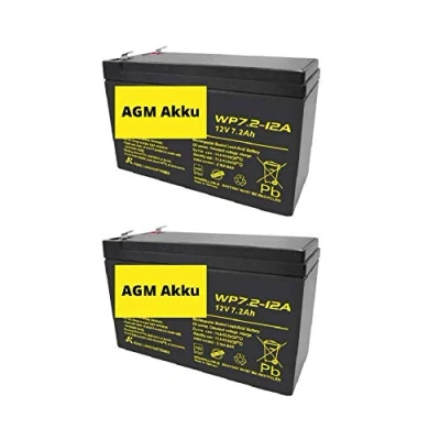 Abbildung von 2X AGM 12V 7,2Ah Bleiakku WP7.2 12 VDs Akku, Faston 6,3mm kompatibel Bleigel Gel Akku 7Ah 8Ah 9Ah USV