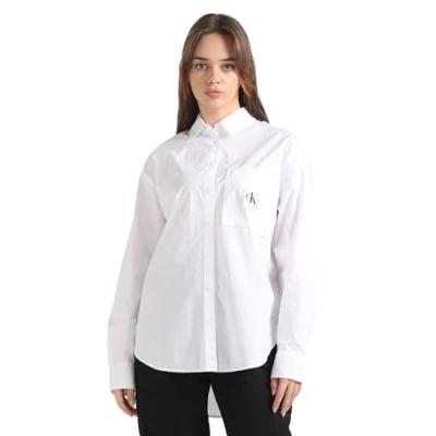 Abbildung von Calvin Klein Jeans Label Relaxed Shirt Hemdbluse, Damen, Größe: Small, Bright white