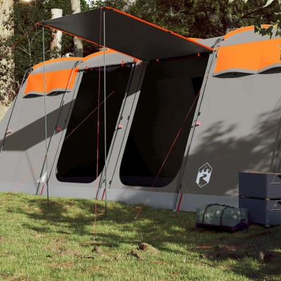 Abbildung von vidaXL Tunnel Familienzelt 8 Personen, Campingzelt mit Steckverbindungssystem, Wasserdicht Tunnelzelt E Anschluss, Gruppenzelt, Grau Orange 185T Polyester