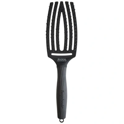 Abbildung von Olivia Garden Fingerbrush Care Iconic Medium Schwarz Detangler Haarbürste mit Doppelten Nylonborsten für Sanftes Entwirren &amp; Gesundes Haar