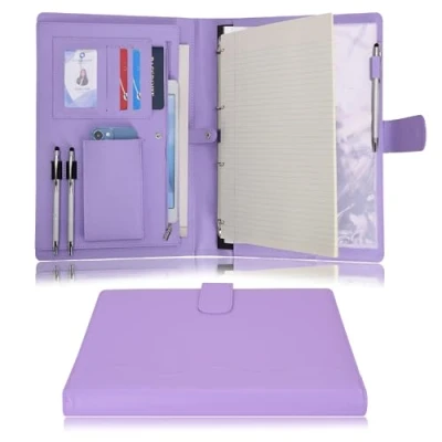 Abbildung von Wonderpool A4 PU Leder Ringhalter Schreibmappen Multi Dokumententasche mit Herausnehmbarem Binder Klemmbretter und funktioneller Tasche für Organizer Büro Reise Schule (Lila)