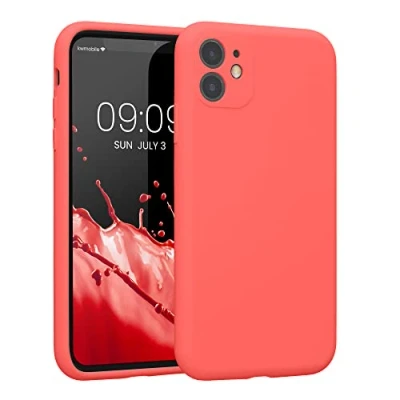 Abbildung von kwmobile Handyhülle kompatibel mit Apple iPhone 11 Hülle gummierte Handy Case aus Silikon in Leuchtende Koralle