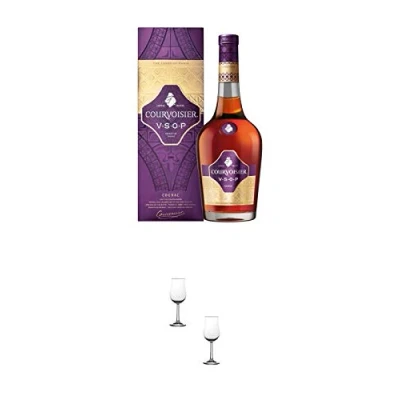 Abbildung von Courvoisier VSOP Fine Champagne 0,7 Liter + Nosing Gläser Kelchglas Bugatti mit Eichstrich 2cl und 4cl 2 Stück