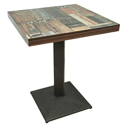 Abbildung von MAYMA Bartisch, Esstisch, quadratisch, 60 x 75 cm, industrieller Stil, Holzbrett + Füße aus Eisen, maximale Belastung 120 kg