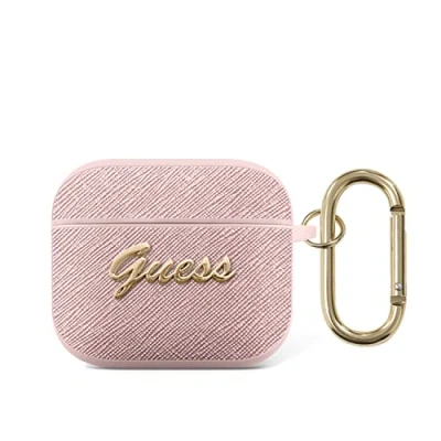 Abbildung von Guess GUA3SASMP Hülle für AirPods 3 rosa Saffiano Script Metal Collection FEA3SILRE