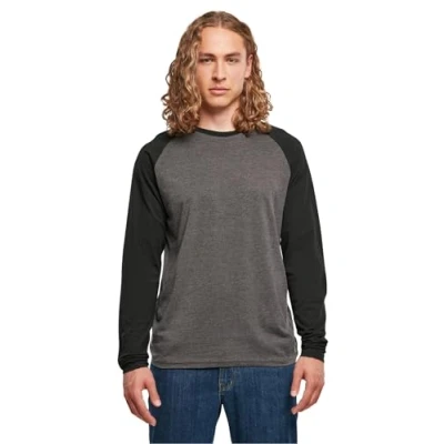 Abbildung von Build Your Brand Herren BB023 Contrast Raglan Longsleeve T Shirt, Charcoal/Black, L
