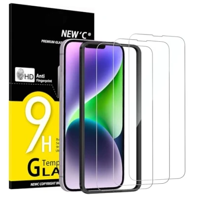 Abbildung von NEW&#039;C 3 Stück, Panzer Schutz Glas für iPhone 14 Plus, 13 Pro Max (6,7 Zoll), Frei von Kratzern, 9H Härte, HD Displayschutzfolie, Ultra klar Einfaches Installationswerkzeug enthalten