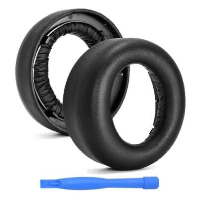 Abbildung von Ersatz Ohrpolster für Sony Playstation 5 3D Pulse Wireless Kopfhörer PS5 von MMOBIEL Protein PU Ersatzpolster Schwarz