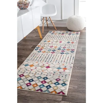 Abbildung von nuLOOM Marokkanischer Blythe Teppich, Mehrfarbig, verblasstes böhmisches Design, schmutzabweisend, für Schlafzimmer, Esszimmer, Wohnzimmer, Flur, Büro, Küche, Eingangsbereich, 5 x 15 cm