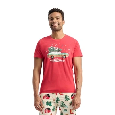 Abbildung von Little Blue House Herren Men&#039;s Short Sleeve Pyjama Top Pyjamaoberteil, weihnachtsmotiv, M