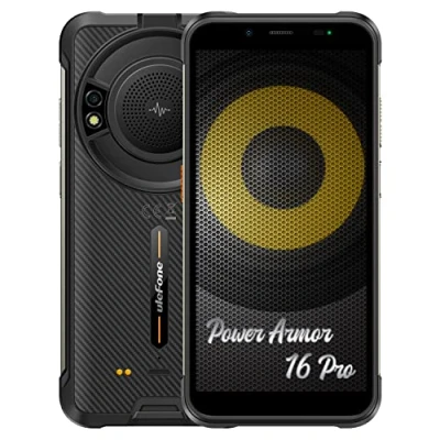 Abbildung von Ulefone Armor 16 PRO Android 12 Outdoor Handy Ohne Vertrag, 122Db Lautsprecher, 9600mAh Akku, Glare Taschenlampe, 16MP+8MP Kamera, 4GB+64GB, 5,93&quot; IP68 Robust Smartphone, 3 Karten Slot, NFC Schwarz