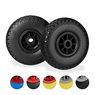 Abbildung von Relaxdays Sackkarrenrad 2er Set, pannensichere 3.00 4&quot; Vollgummireifen, 25mm Achse, bis 80 kg, 260x85 mm, schwarz