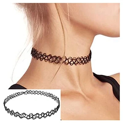 Abbildung von Yheakne Schwarze Chokerhalskette Kurze elastische 90er Jahre Stretch Chokerkette Retro Henna Punkhalskette Schmuck für Frauen und Teen Girls