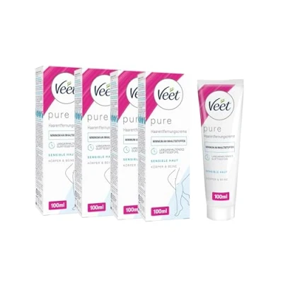 Abbildung von Enthaarungscreme 4er Pack sensitiv für seidig glatte Beine bis zu 2x länger als bei einer Rasur Veet Haarentfernungs Creme Silk &amp; Fresh sensible Haut 4x100ml