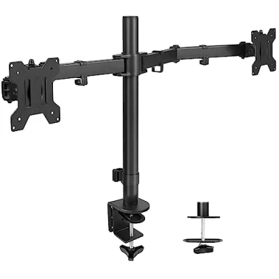 Abbildung von VIVO STAND V032 Dual Monitor Tischhalterung, robuster, voll verstellbarer Ständer, passend für 2 LCD LED Bildschirme bis zu 81,3 cm und 10 kg, Schwarz